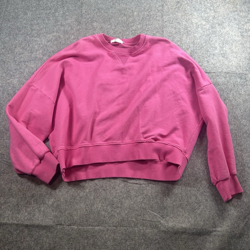 Q2 Sweatshirt Women One Size Cropped Hot Pink Cotton Pullover Girly Barbie